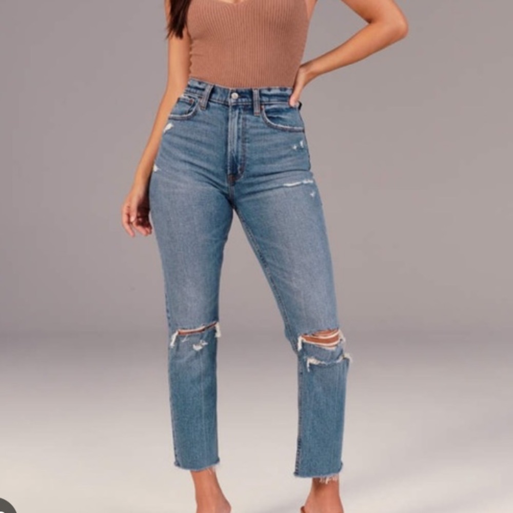 A & F ankle straight ultra high rise jeans